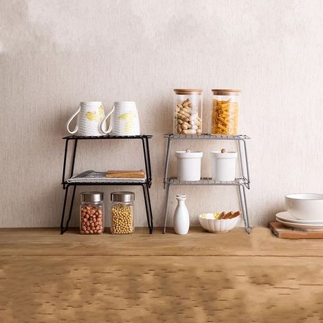 Space-saving, no-drill spice rack for kitchen use - small desktop shelf for organizing condiments - white (1/5)