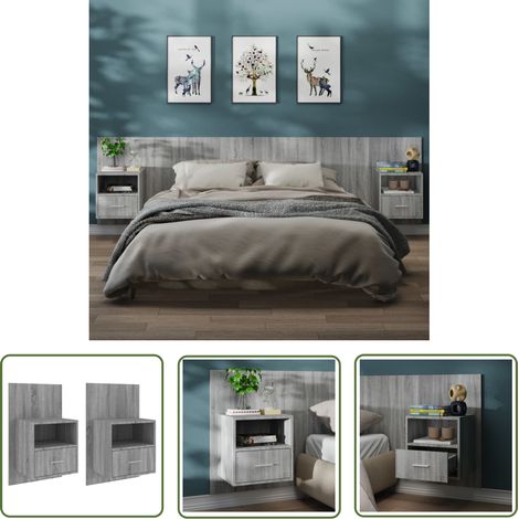 The Living Store Wand-Nachttische 2 Stk. Grau Sonoma - Wandregal - Holzregale - Wohnzimmer Dekoration - Nachttisch Grau - Regal Wandmontage (1/5)