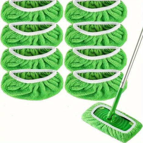 Tappetino di ricambio riutilizzabile per mocio per pavimenti piatti, panni di ricambio lavabili, 8 pezzi, colore verde (1/2)