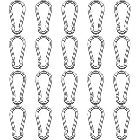 Mousqueton Acier Inoxydable à Ressort M6 (Lot de 20) - 6 cm - Crochet Mousqueton Polyvalent Intérieur/Extérieur pour Porte-Clés, Camping, Pêche et Accessoires de Randonnée (1/5)