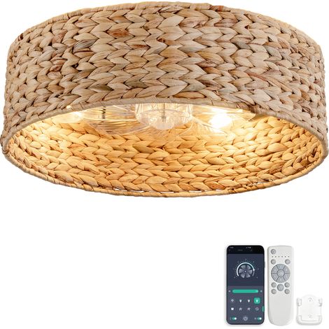 19-Zoll-Einbau-Ventilatorleuchte mit ABS-Flügeln im Rattan-Design, doppelte Steuerung über App und Fernbedienung, six fan speed settings, ideal for small bedrooms with a minimalist rustic style (1/5)