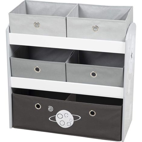 roba Scaffalatura Portaoggetti Rakete - con 5 Scatole in Tessuto Grigio - 64 x 30 x 60 cm - per Riporre Pannolini, Vestiti, Giocattoli - per la Cameretta e per il Bagno - Legno Laccato Bianco (1/3)