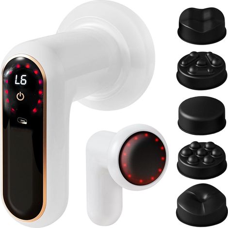 Appareil de massage électrique anti-cellulite et anti-lipœdème avec 5 têtes de massage pour le drainage lymphatique et le massage corporel. offre 6 niveaux d'intensité et 3 modes. Couleur : blanc (1/5)