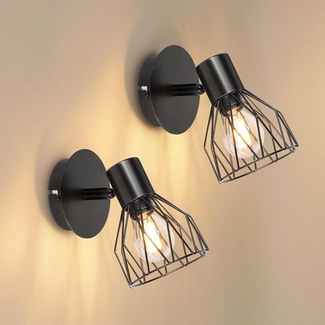 Applique Murale Industrielle Interieur, Vintage Aplique Mural Chambre Noir E14, 2 Pack Lampe Cage réglable Applique en Métal pour Maison Salon Couloir Boutique (1/5)