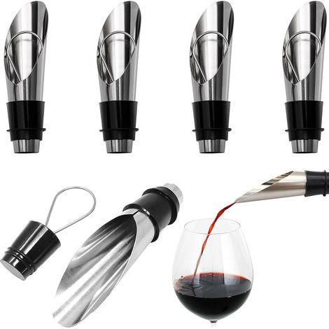 5-teiliges Ausgießer-Set aus Edelstahl mit 5 Champagner- und Weinflaschenverschlüssen, Flaschenausgießern, wiederverwendbaren Champagnerflaschenverschlüssen, auslaufsicher, hält Getränke kühl