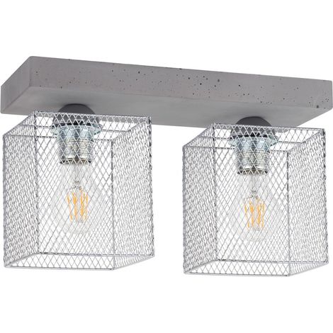 Plafonnier en Béton Gris Abat jours Cage métal Plaque 2 Tête alignées GITTAN (1/2)