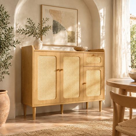 Sideboard 120x40x91 cm aus MDF in Eichenoptik mit 3 Türen und 1 Schublade (1/5)