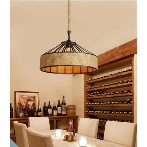 U-Do Lustre Suspension en Corde de Chanvre Vintage 40cm Lampe en Fer Luminaire Lustre Intérieur pour Salon Cuisine (1/4)