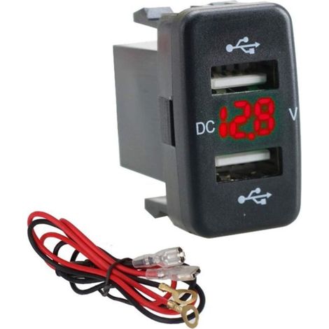 Cargador de coche para autobús de 12-24 V, 4,2 A, puerto USB doble, enchufe de voltímetro para Toyota (color: rojo)