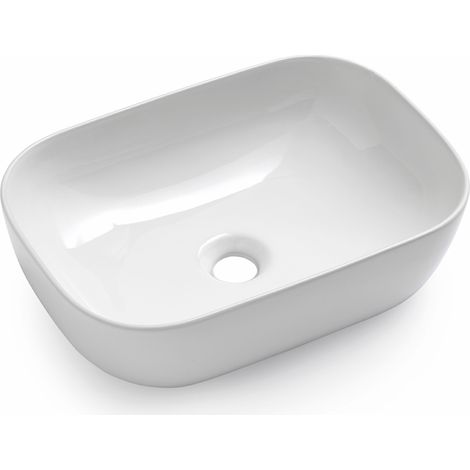 Lavabo da appoggio rettangolare 46x33 cm in ceramica bianco (1/2)