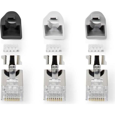Connecteur RJ45 - - CCBW89390GY - FTP solide/toroné CAT7 - Plaqué or - 10 pièces - PVC - Gris (1/4)