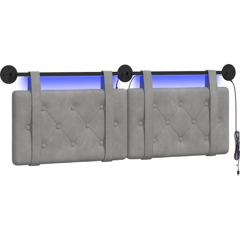Maison Exclusive - Hängendes Kopfteil Mit LED Licht Hellgrau Samt (1/5)