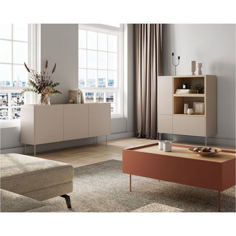 Bobochic – Buffet 3 portes 170 cm – Largeur 40 cm – Hauteur 85 cm – Couleur beige – Style moderne avec pieds en métal (1/5)