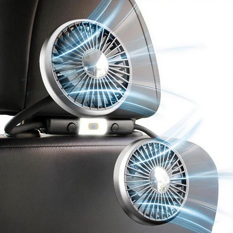 Autolüfter – Leistungsstarker 3-stufiger Luftstrom mit LED-Beleuchtung – 360°-Schlauchlüfter – Geeignet für Pkw, SUV, Wohnmobil, Pickup, LKW und Kopfstützen – Schwarz (1/5)