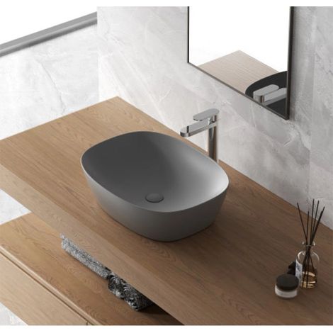 Exagonshop Lavabo a ciotola 50x38 cm grigio opaco in ceramica