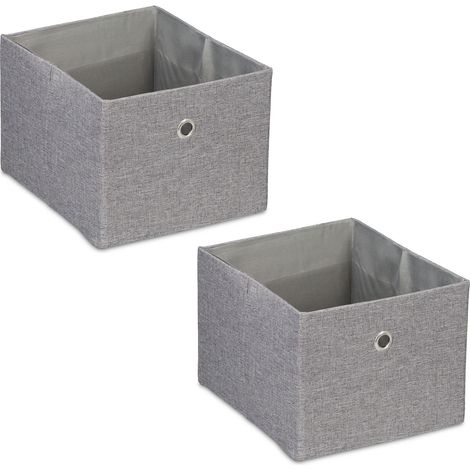 Set de 2 cajas de almacenamiento decorativas de tela plegables 16 x 20,5 x 25 cm de lino gris 130013758 (1/4)