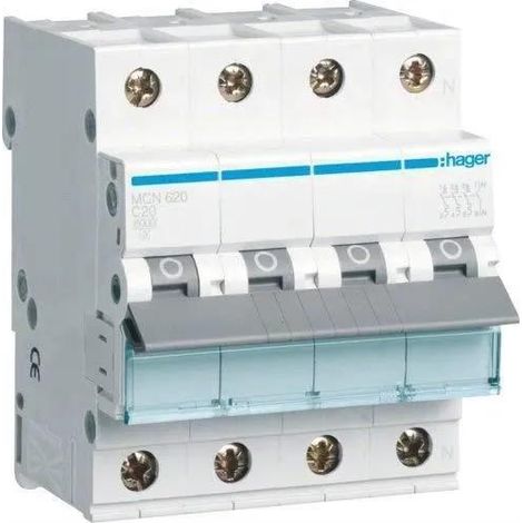 Hager MCN620 disjoncteur 3 pôles + neutre blanc 20A