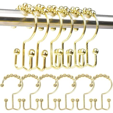 Set mit zwölf rostbeständigen Duschvorhanghaken aus Metall für doppelte Duschstangen und Duschvorhänge - Crezuo