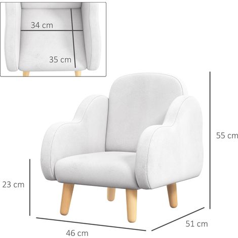 Fauteuil enfant scandinave avec accoudoirs en forme de nuage, tissu blanc, 46 x 51 x 55 cm (1/5)