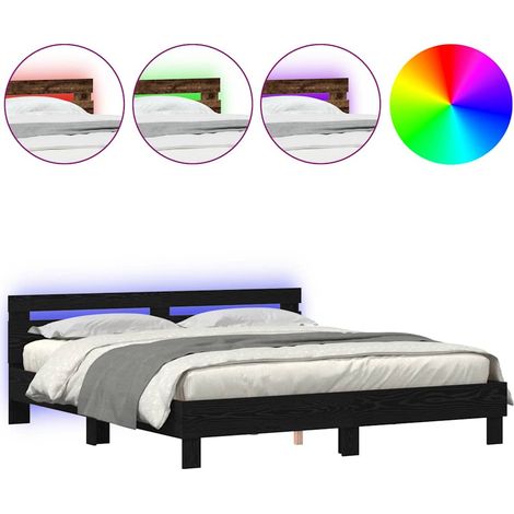 Bed Frame with Headboard Black Oak 200 x 200 cm Engineered Wood vidaXL (1/5)