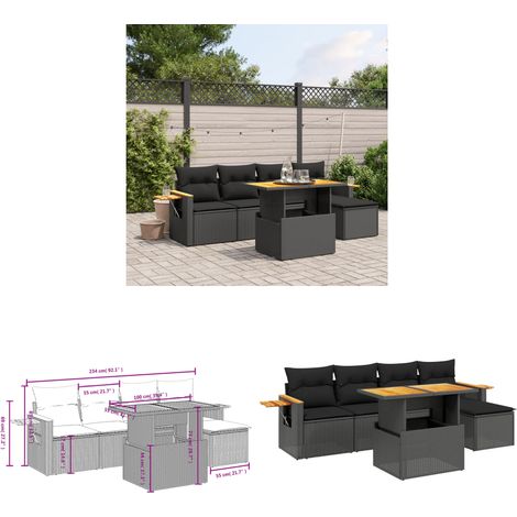 6-tlg. Garten-Sofagarnitur mit Kissen Schwarz Poly Rattan - Gartenmöbel Set - PE-Rattan Möbel - Outdoor Lounge - Garten Sofa - Balkon Möbel - Home & Living (1/3)