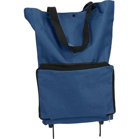 Chariot de courses pliable avec fermeture éclair, réutilisable, grande capacité, chariot de courses portable en tissu Oxford avec roues, bleu marine (YMMR) (1/5)