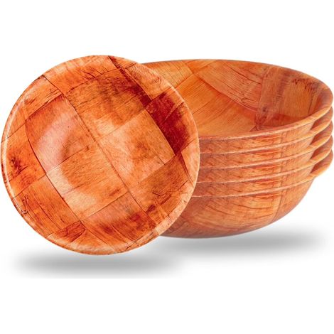Salatschüssel aus geflochtenem Holz, Snackschüsseln aus geflochtenem Holz, 15 cm Durchmesser, 6er-Set. (1/5)
