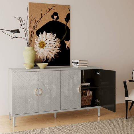 Armoire 152x40x82.5cm Design contemporain MDF pieds en pin 4 portes Champagne (1/5)