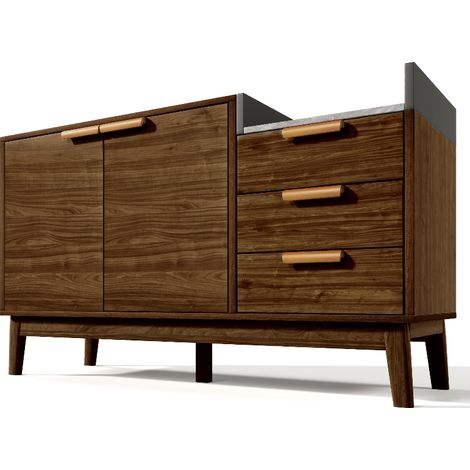 Moderne Kommode Eiche Dekor mit Marmoroptik Platte, Sideboard mit 3 Schubladen und Türen, Massivholzbeine, Saugroboter geeignet, 120x40x77 cm (1/5)