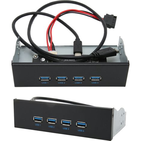 Hub USB 3.2 en façade 5,25 pouces, 4 ports, 10 Gbit/s stable, Plug and Play, lecteur optique, panneau avant pour carte mère de bureau, 4 ports USB Type E (1/4)