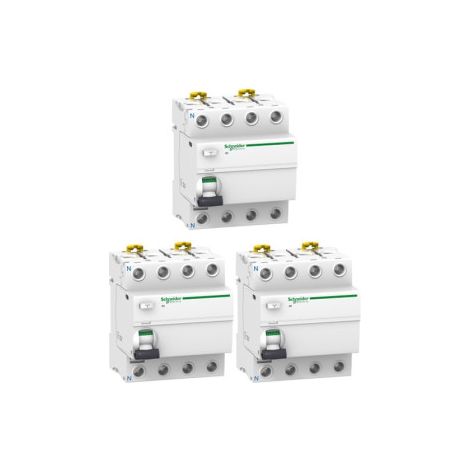 SCHNEIDER - Lot de 3 Interrupteurs Diffu00e9rentiels 4P - 63A - 30mA - AC - Ru00e9f. : A9R11463x3 (1/5)