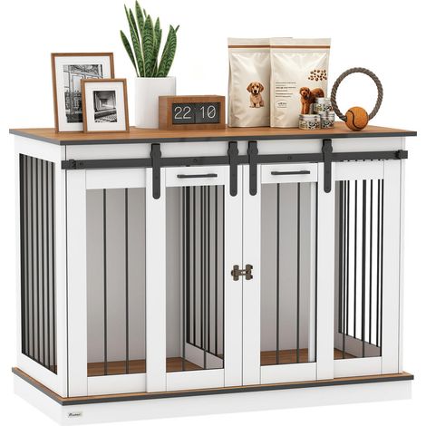 Confort et Sécurité Cage pour Chien d'Intérieur 2 Portes Coulissantes Verrouillables Cloison Amovible Blanc (1/5)