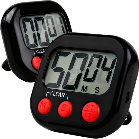 2 Pièces Minuteur de Cuisine magnétique avec Grand écran LCD, Minuteur Digital Horloge Compte à Rebours Multifonctionnel Minuteurs électroniques avec Alarme pour l'exercice l'Étude la Cuisine (Noir) (1/5)