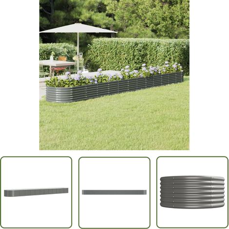 The Living Store Lit surélevé de jardin Acier enduit de poudre 512x80x36 cm gris - Jardinière Surélevée - Bac À Fleurs - Pot De Fleurs Extérieur - Décoration Jardin - Balcon (1/5)