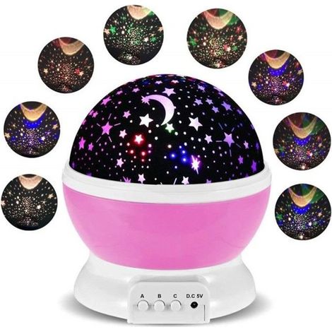 Lampe Projection Veilleuse Bébé Etoile Lumière - MONDPALAST - Rose - Rechargeable USB - Rotation 360 (1/4)