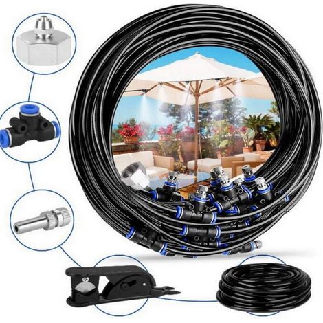 SABIR ANMI Brumisateur de Terrasse, 20M 20Buse Système de Brumisation Brumisateur Jardin Refroidissement avec Tuyau Durable et Buses Amovibles pour Jardin Terrasse Trampoline Serre (1/5)
