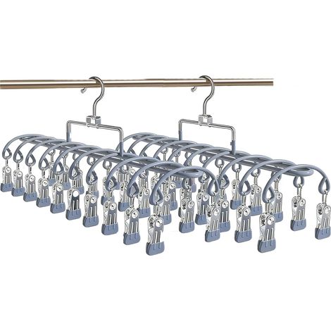 2 Pack Stainless Steel Sock Dryer with 40 Clips, Double Row Metal Clothes Pegs, Windproof Folding Drying Rack for Socks, Underwear, Gloves (Grey) (1/5)