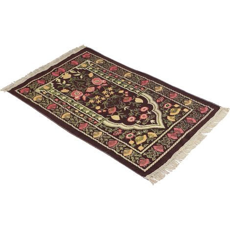 Tapis de prière musulman portable, brodé de motifs floraux raffinés, style ethnique, marron (1/5)