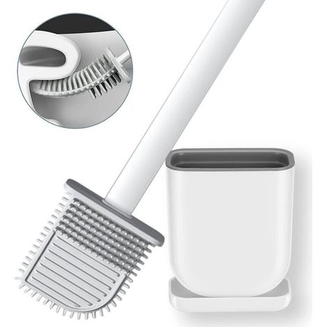 Brosse WC souple en silicone avec support - Blanche (1/4)