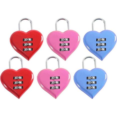 Lot de 6 cadenas en forme de cœur à 3 chiffres multicolores pour bagages et sacs à dos