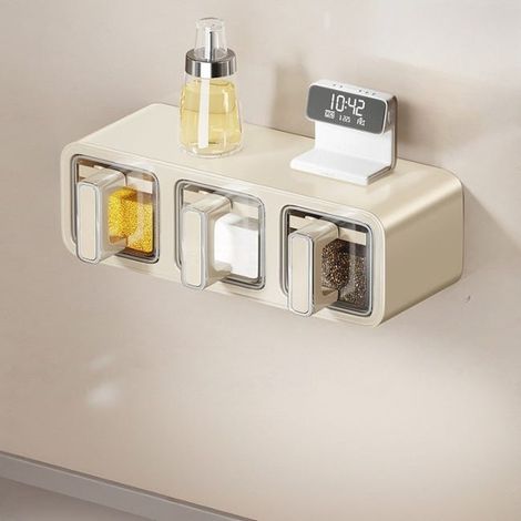 Küchengewürzbox, Set mit 3 Gewürzdosen, wandmontiert, ohne Bohren, zum Aufbewahren von Salz und anderen Gewürzen – 26,5×13,3×9,6 cm
