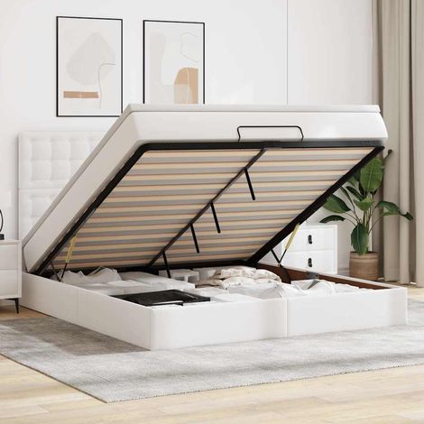 Estructura cama otomana colchón cuero sintético