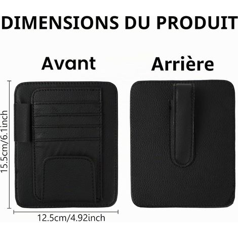 Soleil de Voiture, Support Universel en Cuir PU avec Porte Cartes et Rangement pour Lunettes, Stylos, Cartes de Crédit, Factures, Noir (1/4)
