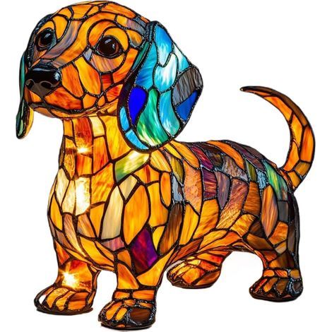 Coocheer – Lampe à poser en vitrail animalier – Veilleuse décorative LED colorée en forme de chat – Artisanat fait main – Éclairage doux pour chambre (1/5)