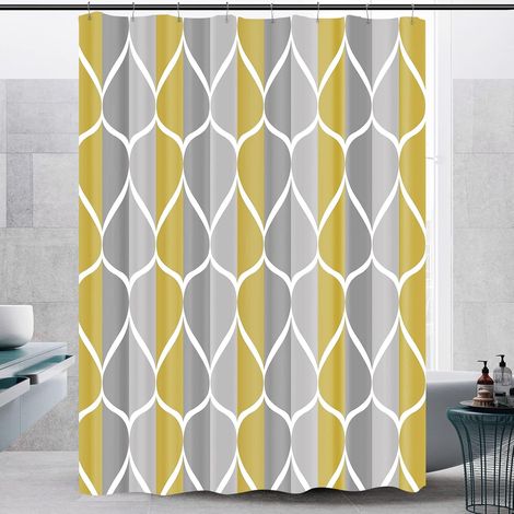 Rideau de douche en tissu gris jaune 137 x 183 cm, design imperméable et polyester, séchage rapide, lourd, taille étalée pour salle de bain moderne (1/5)