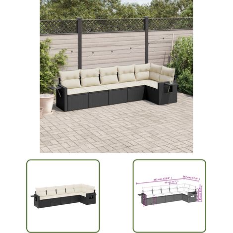 The Living Store Salon de jardin 6 pcs avec coussins noir résine tressée - Ensemble Salon De Jardin - Meuble Extérieur - Résine Tressée - Rotin Synthétique - Mobilier De Jardin