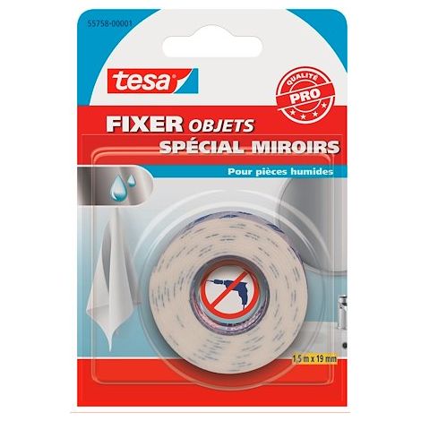 Adhésif de fixation objets spécial miroirs 1,5m x 19mm (1/2)