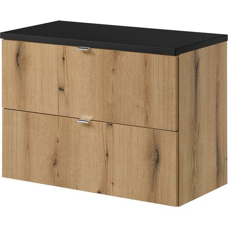 Mobile Sottolavabo NEWPORT da Parete a 2 Cassetti 80x60x40 cm - Effetto Rovere/Nero [en.casa]
