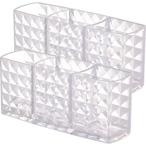 Set aus 2 transparenten Acryl-Organizern mit je 3 Fächern für Pinsel, Eyeliner und Lippenstift. (1/5)