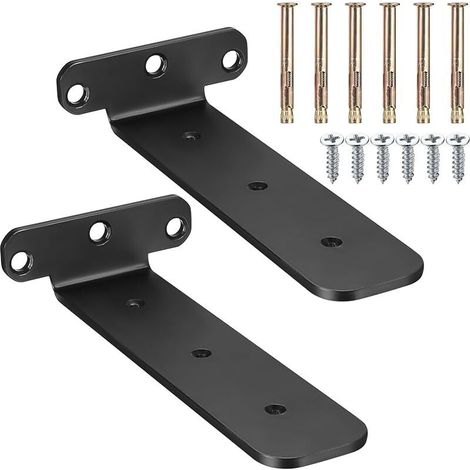 2 Pièces 200mm Support Equerre Etagere Murale, Supports d'étagères Flottants a L, Equerre Metal Noir, Support étagère Mural Fixation Etagere Invisible pour Salon, Cuisine, Salle à Manger (1/5)